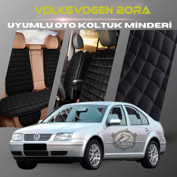 Volksvogen Bora Siyah Renk Tay Tüyü Cepli & Terletmez Sırtlı Oto Koltuk Minder Seti - Koltuk Koruma Kılıfı (ÖN & ARKA TAM SET) ürün görseli 1