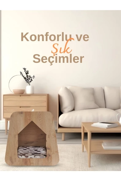 ED PET DİZAYN Caramel 30x50 Kedi Köpek Evi , Ravole Renk ,Yıkanabilir Kumaş Minderi Ile Beraber ürün görseli 1