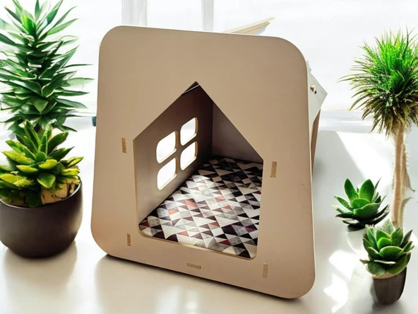ED PET DİZAYN Caramel 30x50 Kedi Köpek Evi , Latte Renk ,Yıkanabilir Kumaş Minderi Ile Beraber ürün görseli 1