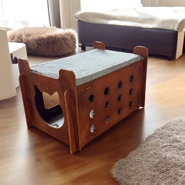 ED PET DİZAYN Asia Kedi Köpek Evi. 8 mm Kontraplak Ceviz Renk ürün görseli 1