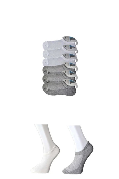Gri ve Beyaz Erkek Görünmez Çorap 6 çift ürün görseli 1