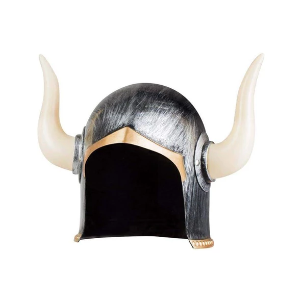 Mega Boynuzlu Viking Ivar Kaskı Eskitilmiş Desen Gümüş Renk ürün görseli 1