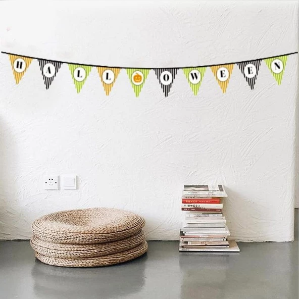 Cadılar Bayramı Kabak Temalı Halloween Yazılı Banner Süs Flama 3 Metre ürün görseli 1