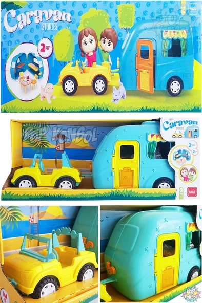 Oyuncak Karavan Seti 2 Adet Bebek 2 Adet Pet Hayvan Mavi ürün görseli 1