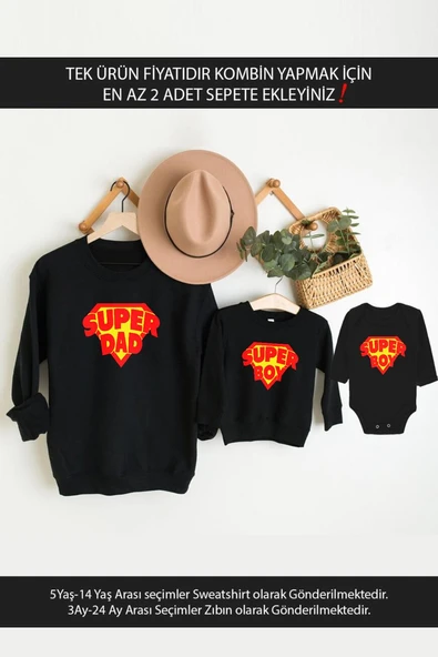 Super Dad Boy Baba Oğul (TEK ÜRÜN FİYATIDIR KOMBİN YAPMAK İÇİN EN AZ 2 ADET SEPETE EKLEYİNİZ) ürün görseli 1