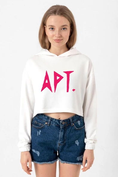 Blackpink Apt Ekru Kadın Crop Kapşonlu ürün görseli 1
