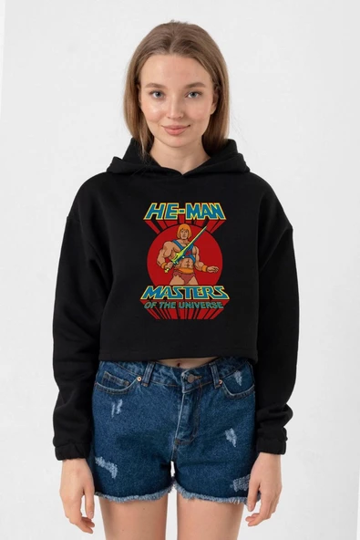 He Man Masters Of The Universe Siyah Kadın Crop Kapşonlu ürün görseli 1