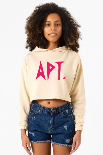Blackpink Apt Bej Kadın Crop Kapşonlu ürün görseli 1