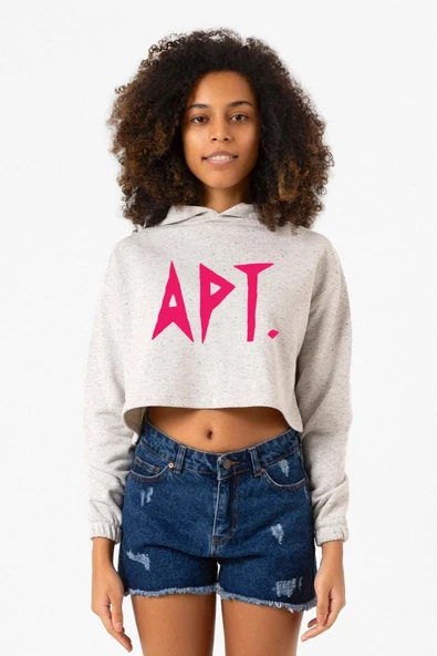 Blackpink Apt Beyaz Kırçıllı Kadın Crop Kapşonlu ürün görseli 1