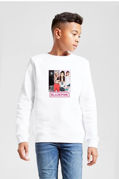 Black Pink Band Beyaz Çocuk 2ip Sweatshirt ürün görseli 1