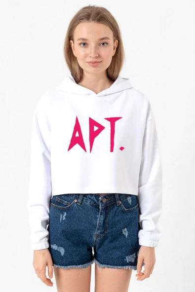 Blackpink Apt Beyaz Optik Kadın Crop Kapşonlu ürün görseli 1