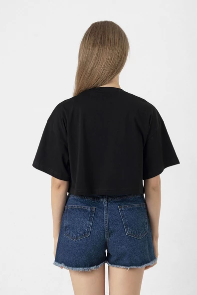 Inspector Gadget Mad Siyah Kadın Crop Tshirt - Resim 3