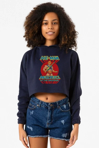 He Man Masters Of The Universe Lacivert Kadın Crop Kapşonlu ürün görseli 1