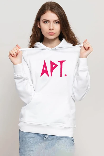 Blackpink Apt Beyaz Kadın 3ip Kapşonlu Sweatshirt ürün görseli 1