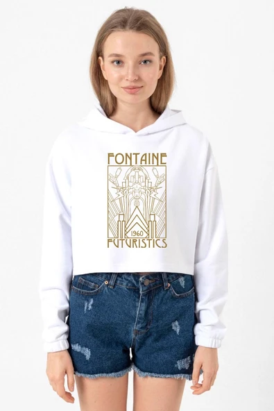 Bioshock Fontaine Futuristics Beyaz Optik Kadın Crop Kapşonlu ürün görseli 1