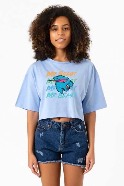 Mr Beast Lettern Bebe Mavi Kadın Crop Tshirt ürün görseli 1