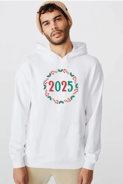 Christmas Holiday Wreath Beyaz Erkek 3ip Kapşonlu  Sweatshirt ürün görseli 1