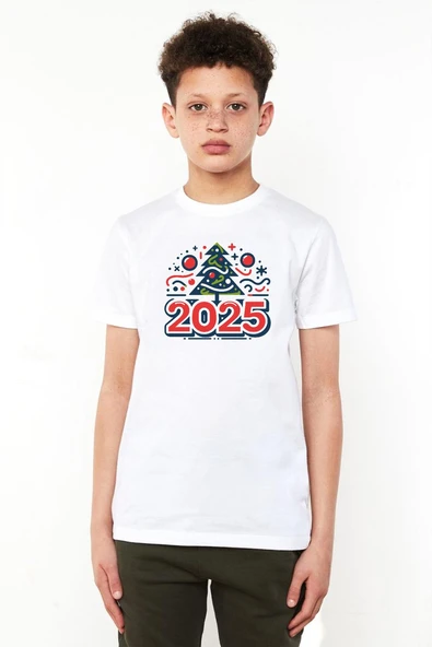 Happy New Year 2025 Essential Beyaz Çocuk Bisikletyaka Tshirt ürün görseli 1