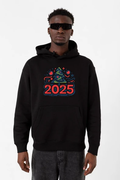 Happy New Year 2025 Essential Siyah Erkek 3ip Kapşonlu Sweatshirt ürün görseli 1