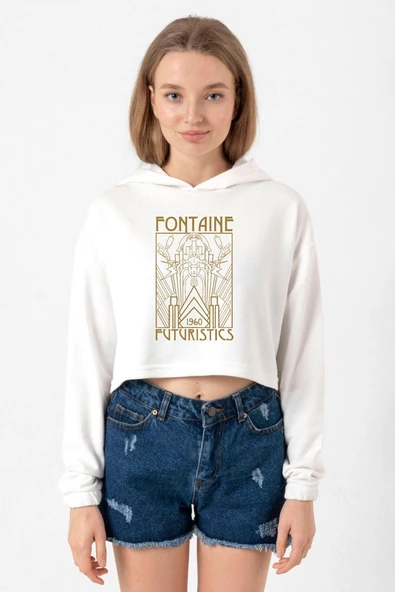 Bioshock Fontaine Futuristics Ekru Kadın Crop Kapşonlu ürün görseli 1