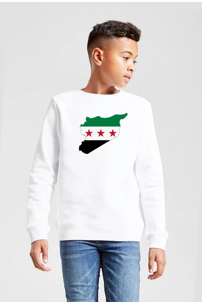 Suriye Yeni Bayrak Beyaz Çocuk 2ip Sweatshirt ürün görseli 1