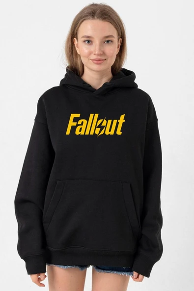 Fallout Lettern Siyah Kadın 3ip Kapşonlu ürün görseli 1