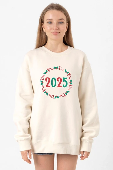 Christmas Holiday Wreath Ekru Kadın 2ip Sweatshirt ürün görseli 1