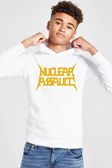 Nuclear Assault Lettern Beyaz Çocuk 3ip Kapşonlu  Sweatshirt ürün görseli 1
