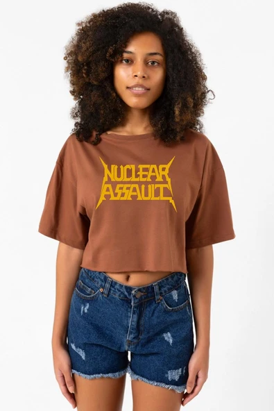 Nuclear Assault Lettern Kahverengi Kadın Crop Tshirt ürün görseli 1