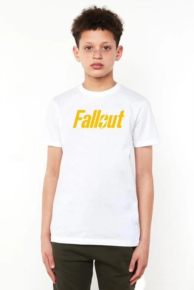 Fallout Lettern Beyaz Çocuk Bisikletyaka Tshirt ürün görseli 1