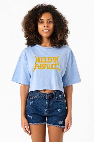 Nuclear Assault Lettern Bebe Mavi Kadın Crop Tshirt ürün görseli 1