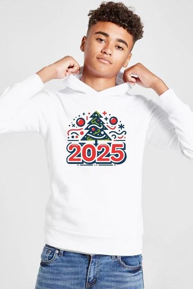 Happy New Year 2025 Essential Beyaz Çocuk 3ip Kapşonlu  Sweatshirt ürün görseli 1