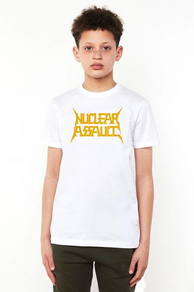 Nuclear Assault Lettern Beyaz Çocuk Bisikletyaka Tshirt ürün görseli 1