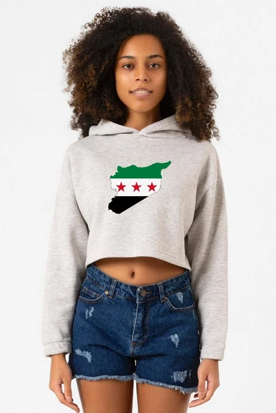 Suriye Yeni Bayrak Grimelanj Kadın Crop Kapşonlu ürün görseli 1