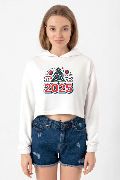 Happy New Year 2025 Essential Ekru Kadın Crop Kapşonlu ürün görseli 1
