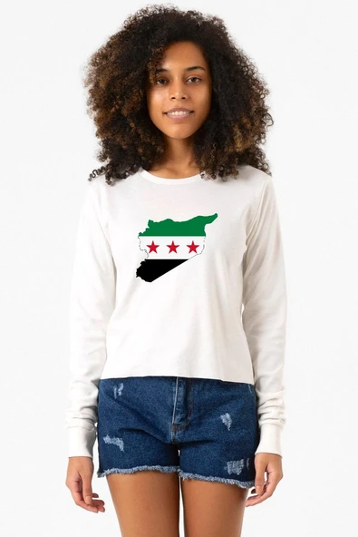 Suriye Yeni Bayrak Ekru Ekstra Uzunkol Sweatshirt ürün görseli 1