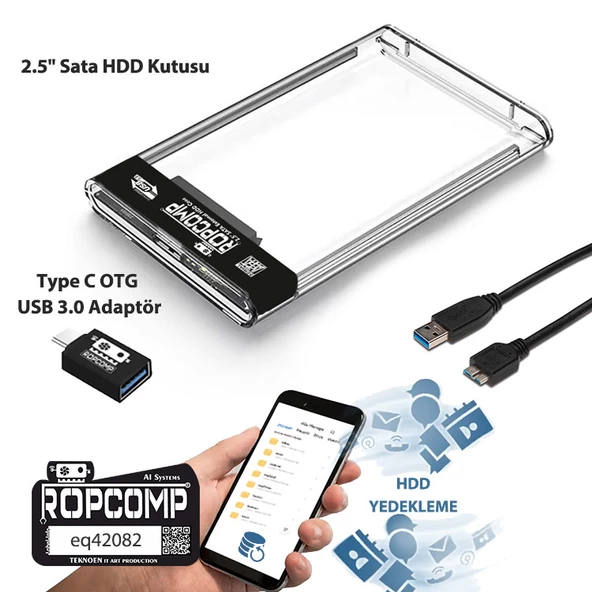 Ropcomp 2.5" Sata HDD Kutusu Telefon Yedekleme Type C OTG USB ürün görseli 1