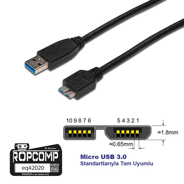 Ropcomp USB Micro-B Superspeed Data Kablosu USB 3.0 - Resim 2