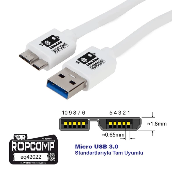 Ropcomp USB Micro-B Superspeed Data Kablosu USB 3.0 - Resim 2