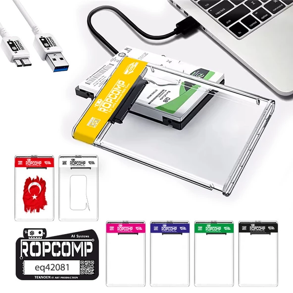 Ropcomp 2.5" USB 3.0 Sata Harici Harddisk Kutusu Şeffaf - Resim 2