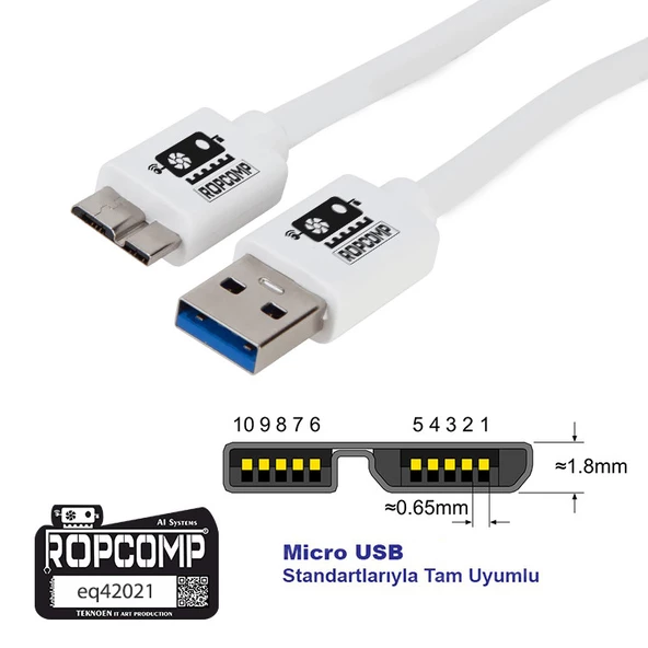 Ropcomp USB Micro-B Data Kablosu USB 2.0 - Resim 5
