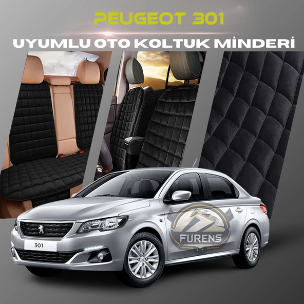 Peugeot 301 Siyah Renk Tay Tüyü Cepli & Terletmez Sırtlı Oto Koltuk Minder Seti - Koltuk Koruma Kılıfı (ÖN & ARKA TAM SET) ürün görseli 1