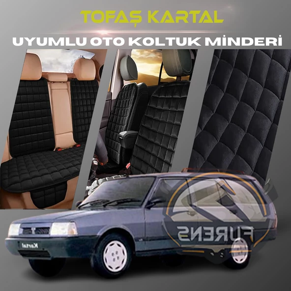 Tofaş Kartal Siyah Renk Tay Tüyü Cepli & Terletmez Sırtlı Oto Koltuk Minder Seti - Koltuk Koruma Kılıfı (ÖN & ARKA TAM SET) ürün görseli 1