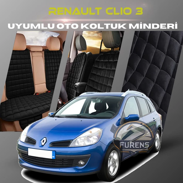 Renault Clio 3 Siyah Renk Tay Tüyü Cepli & Terletmez Sırtlı Oto Koltuk Minder Seti - Koltuk Koruma Kılıfı (ÖN & ARKA TAM SET) ürün görseli 1