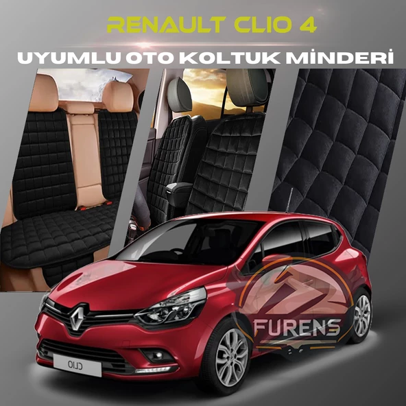 Renault Clio 4 Siyah Renk Tay Tüyü Cepli & Terletmez Sırtlı Oto Koltuk Minder Seti - Koltuk Koruma Kılıfı (ÖN & ARKA TAM SET) ürün görseli 1