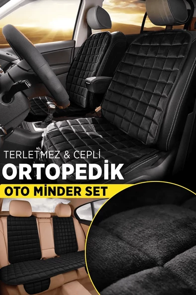 Skoda Kodiaq Siyah Renk Tay Tüyü Cepli & Terletmez Sırtlı Oto Koltuk Minder Seti - Koltuk Koruma Kılıfı (ÖN & ARKA TAM SET) ürün görseli 1