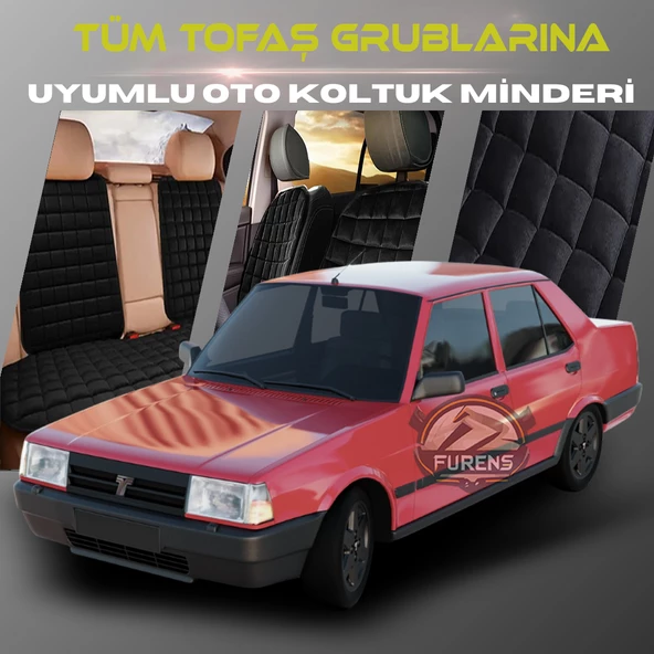 Tofaş Doğan Siyah Renk Tay Tüyü Cepli & Terletmez Sırtlı Oto Koltuk Minder Seti - Koltuk Koruma Kılıfı (ÖN & ARKA TAM SET) ürün görseli 1