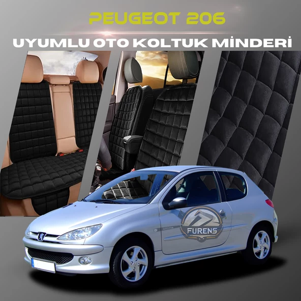 Peugeot 206 Siyah Renk Tay Tüyü Cepli & Terletmez Sırtlı Oto Koltuk Minder Seti - Koltuk Koruma Kılıfı (ÖN & ARKA TAM SET) ürün görseli 1