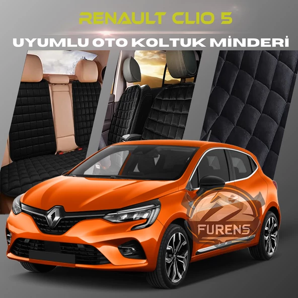Renault Clio 5 Siyah Renk Tay Tüyü Cepli & Terletmez Sırtlı Oto Koltuk Minder Seti - Koltuk Koruma Kılıfı (ÖN & ARKA TAM SET) ürün görseli 1