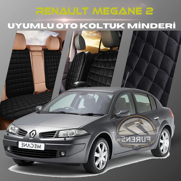 Renault Megane 2 Siyah Renk Tay Tüyü Cepli & Terletmez Sırtlı Oto Koltuk Minder Seti - Koltuk Koruma Kılıfı (ÖN & ARKA TAM SET) ürün görseli 1